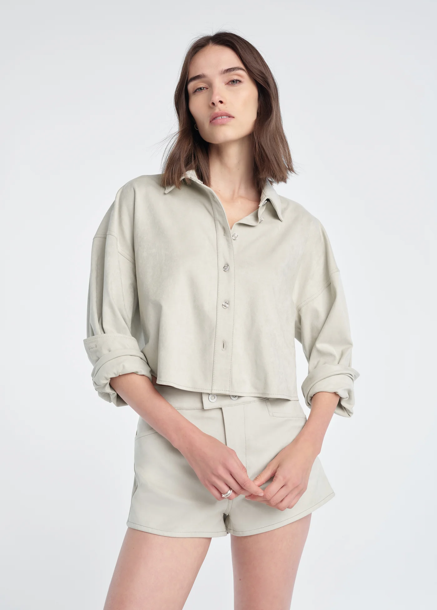 THE VEGAN SUEDE CROP EX-BOYFRIEND SHIRT