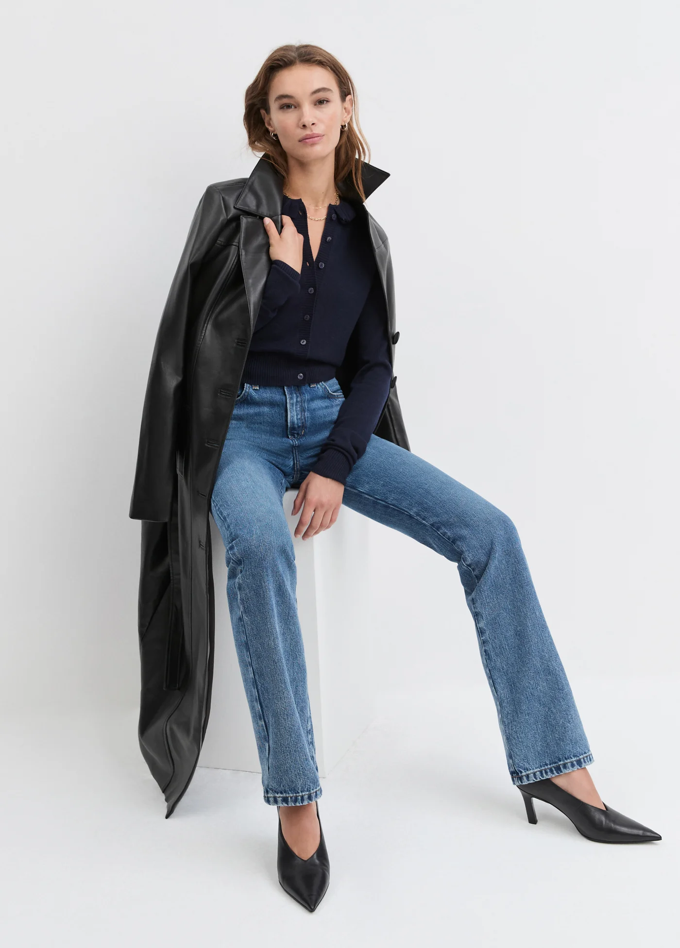 VEGAN LEATHER BELTED COAT - Image 3