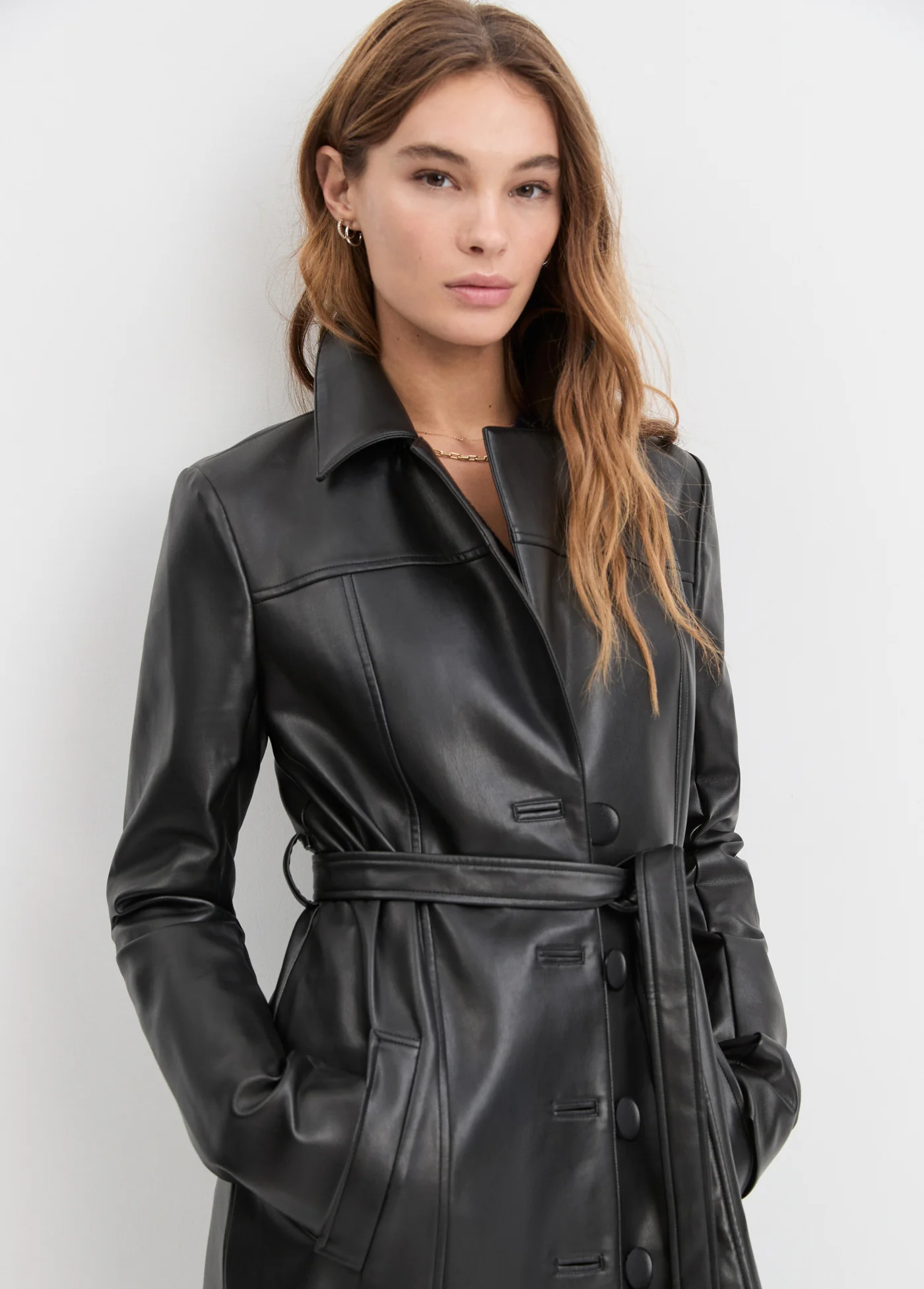 VEGAN LEATHER BELTED COAT - Image 4