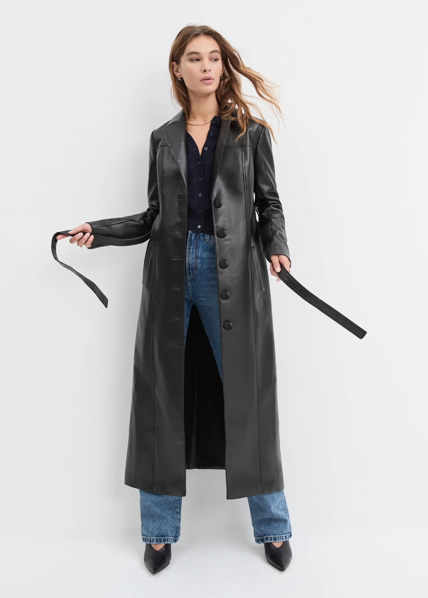 VEGAN LEATHER BELTED COAT - Image 5